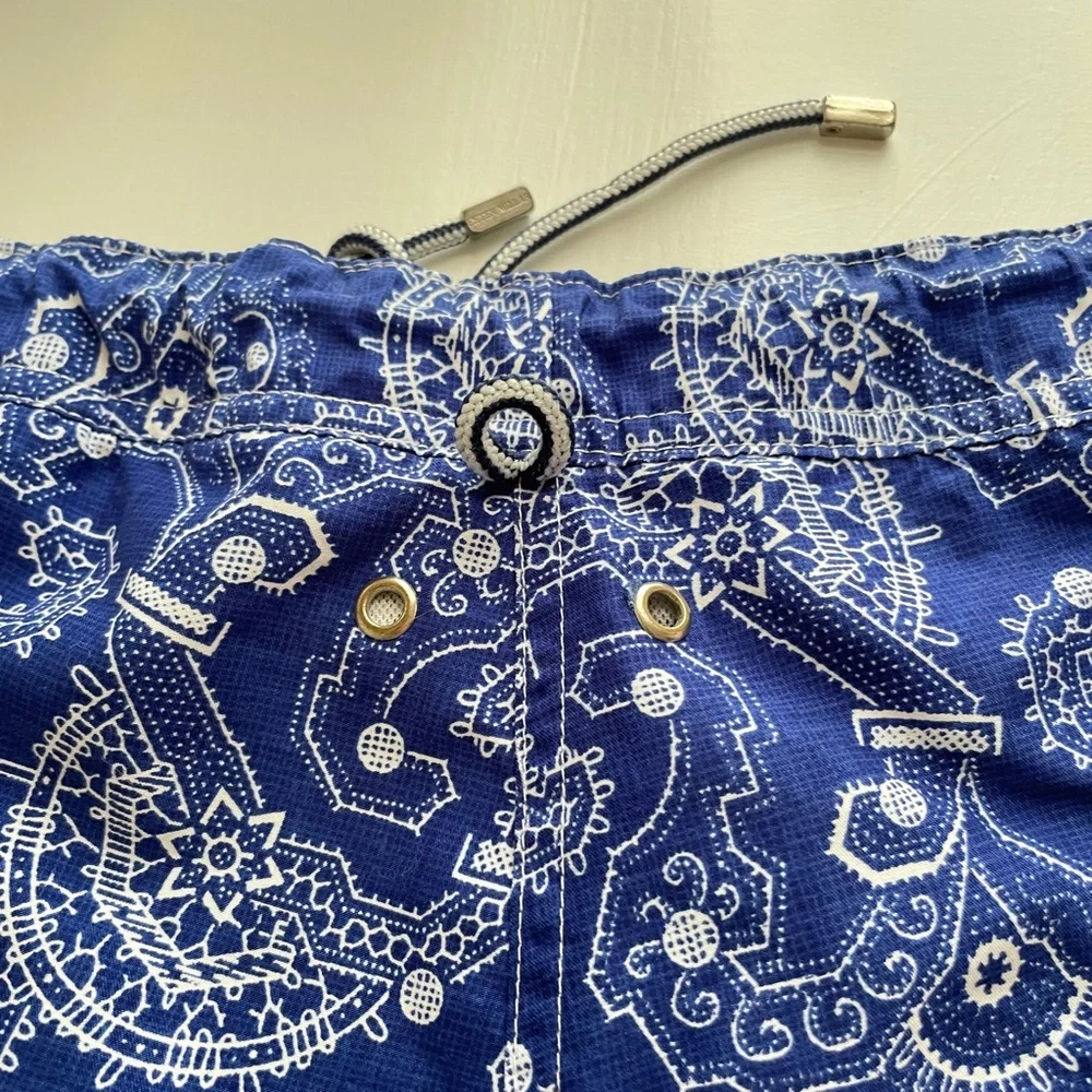 Peter Millar Mens Large Swim Trunks Blue Bandana Paisley Print Lined Board Short